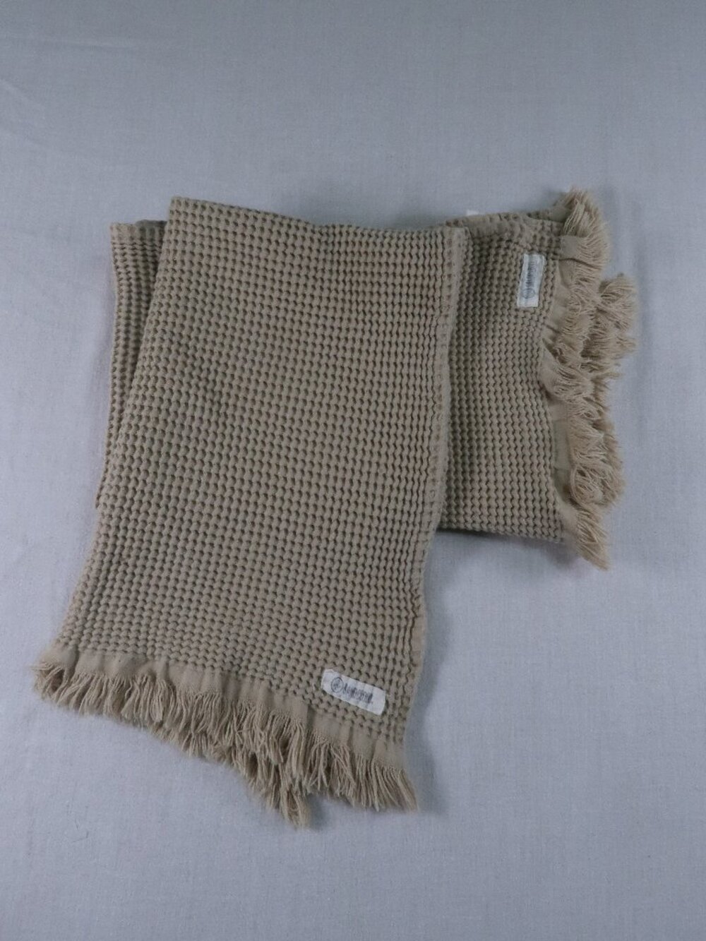 Sand Cloud Waffle Hand Towels Set of 3 Beige 100% Cotton Fringe Made in Turkey